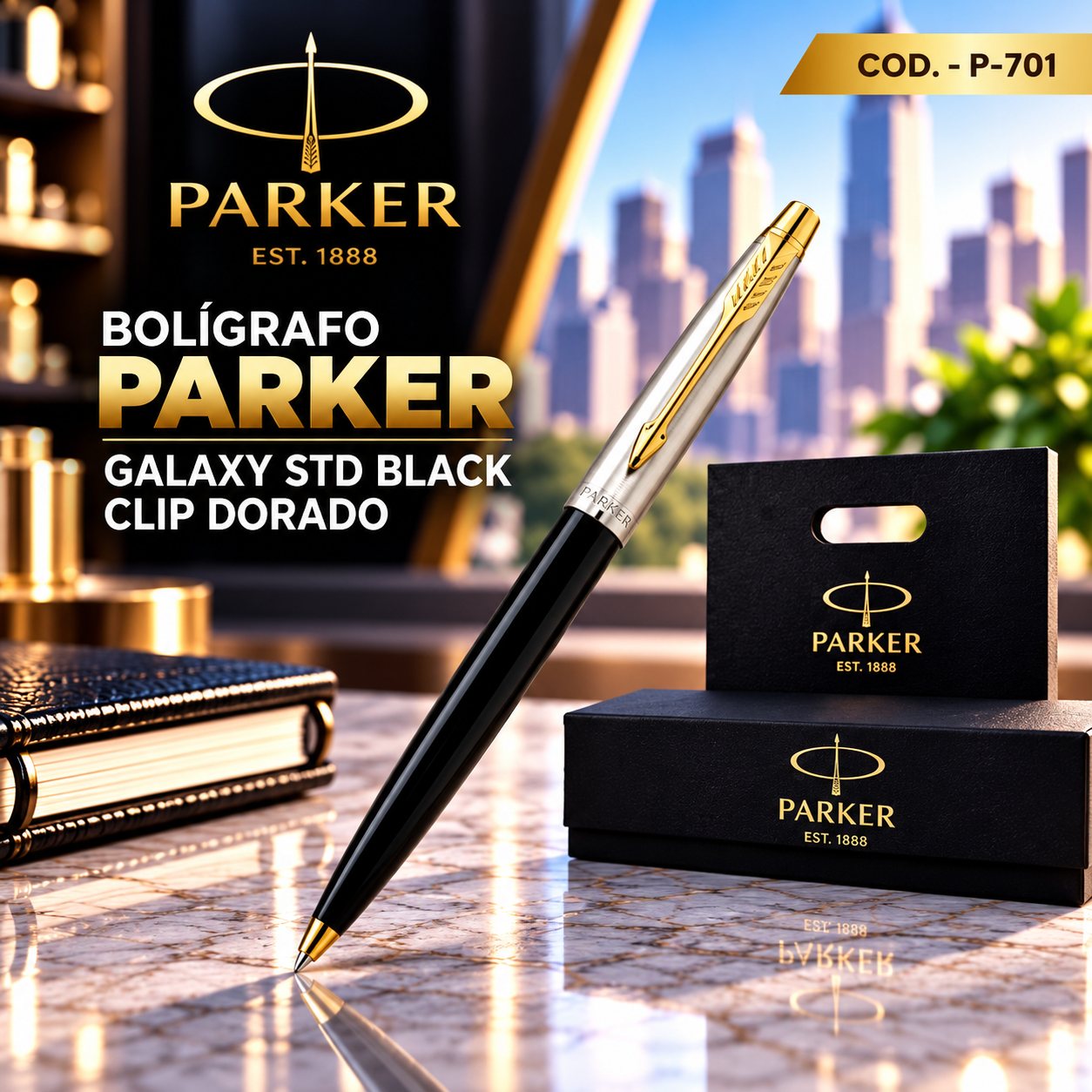 Parker Galaxy STD Black	Clip Dorado