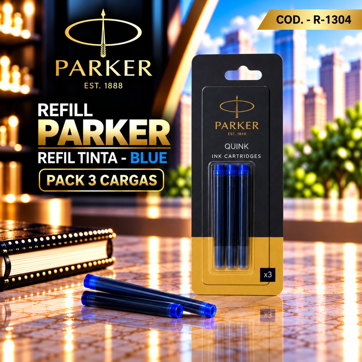 Refil Parker  Tinta Blue Pack 3