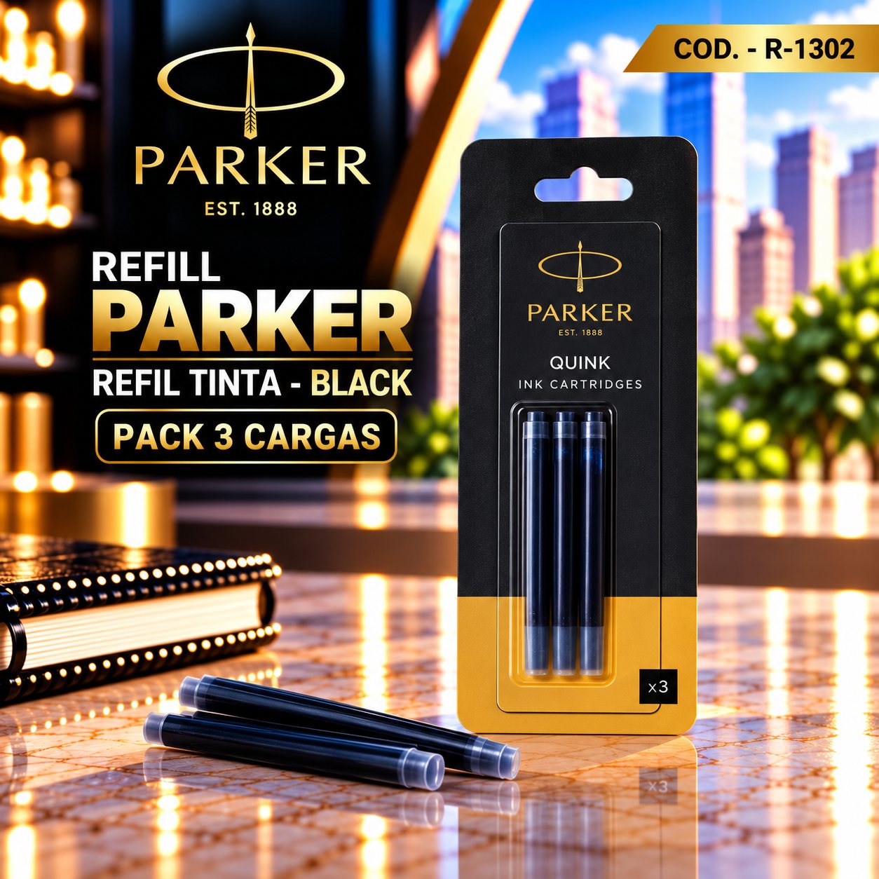 Refil Parker Tinta Black Pack 3